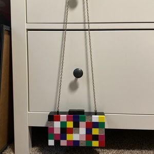 INC Rectangle Acryclic Party Clutch Multicolor Design Purse